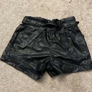 Black Pleather Shorts with Pockets and a Tie-able Belt and Pockets